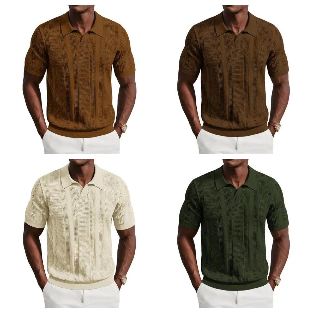 Mens Knit Polo Shirts V Neck Short Sleeve