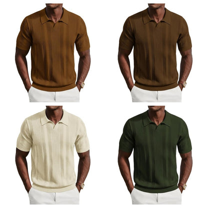 Mens Knit Polo Shirts V Neck Short Sleeve