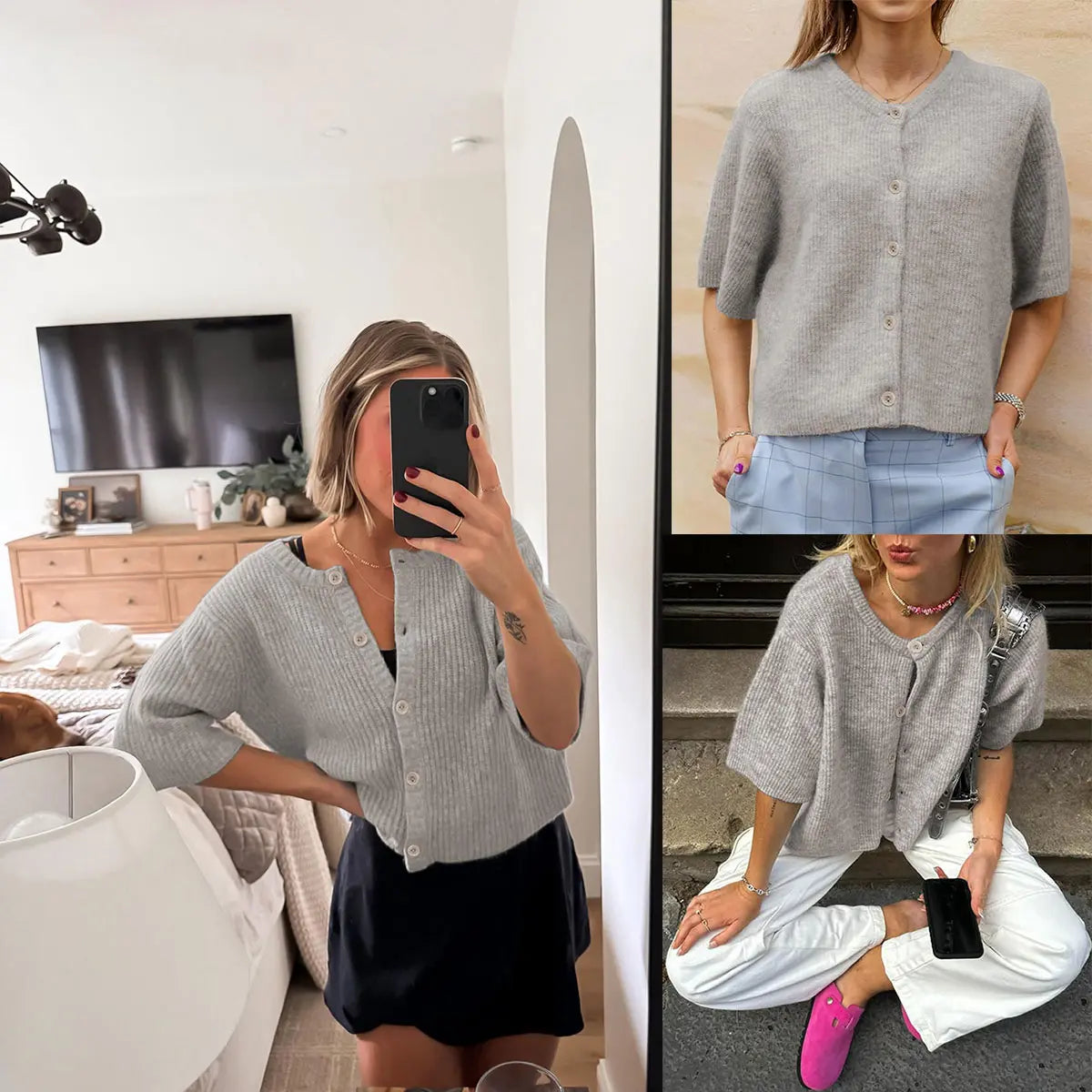 UANEO Women's Lightweight Knit Cardigan - Short Sleeve