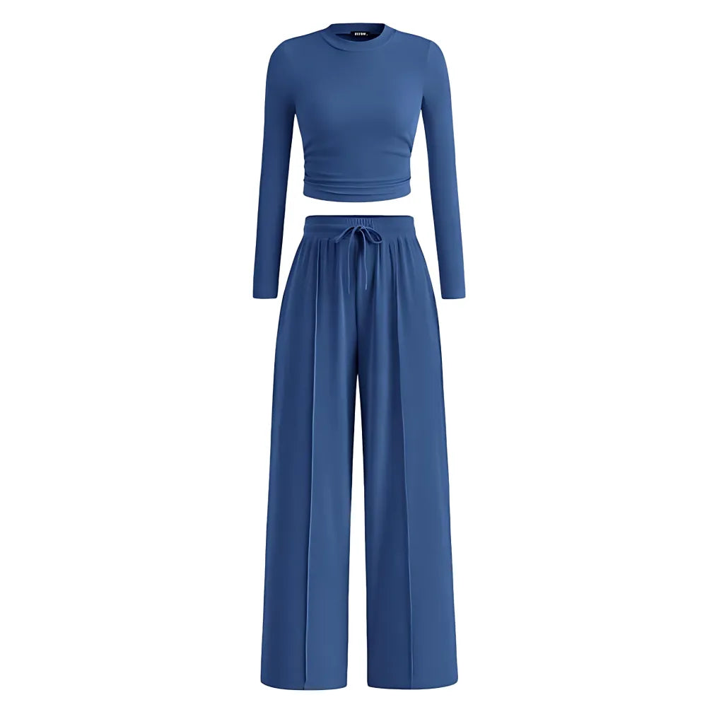Women's Fall&Winter 2-Piece Set – Top & Wide-Leg Pants