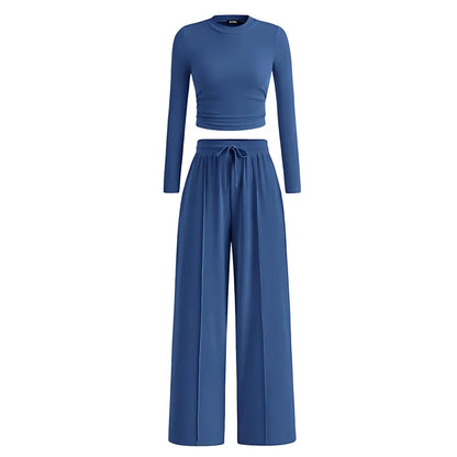 Women's Fall&Winter 2-Piece Set – Top & Wide-Leg Pants