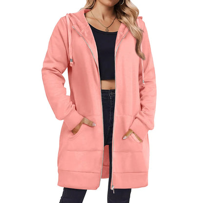 Women Zip Up Fleece Tunic Sweatshirt Long Hoodie