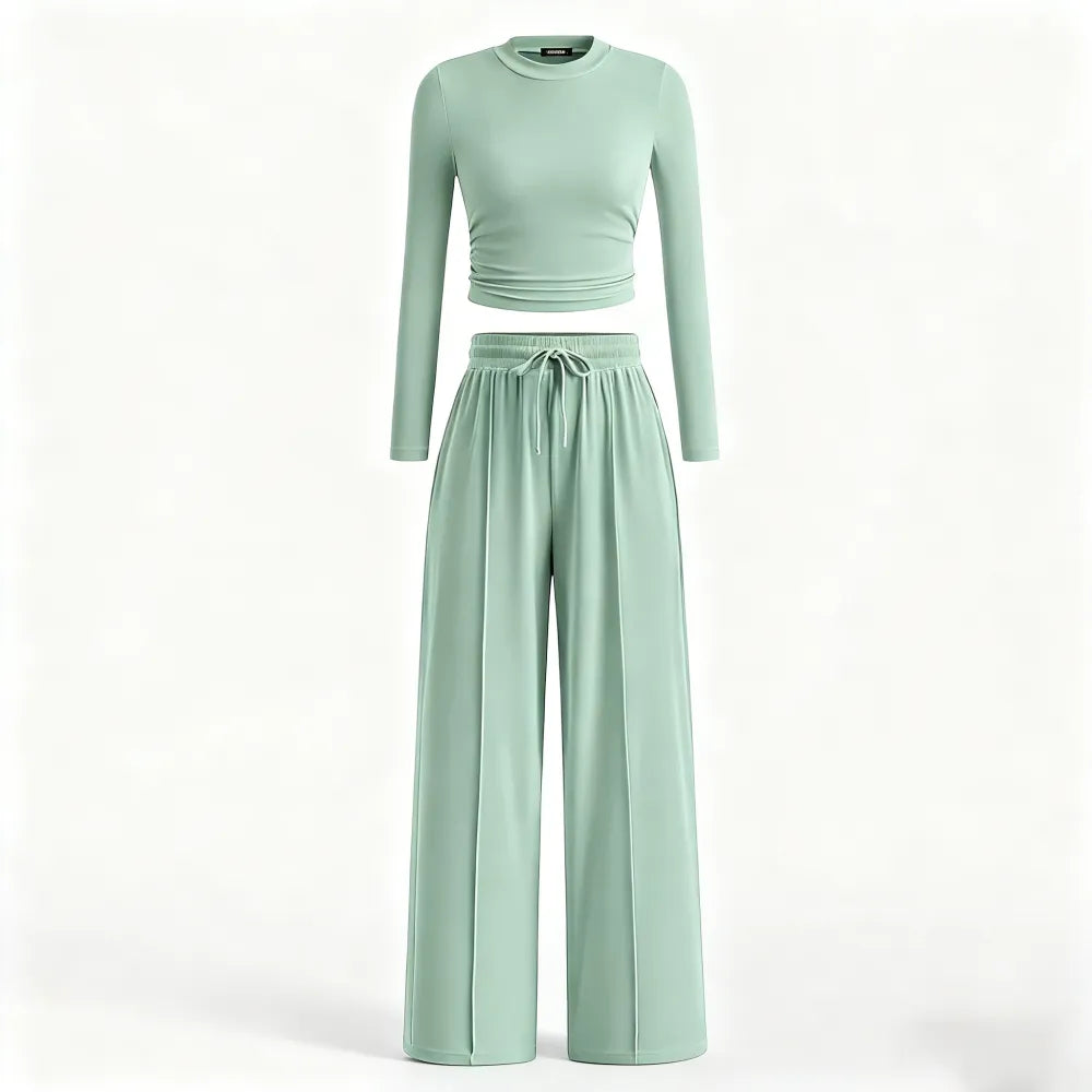 Women's Fall&Winter 2-Piece Set – Top & Wide-Leg Pants
