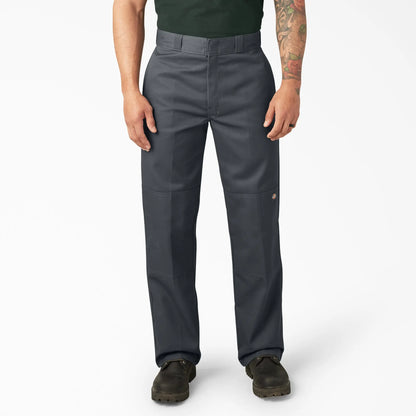 Men's Loose Fit Double Knee Work Pants, Reinforced Knees, Multi-Pocket Utility Fit, Workwear Street Style