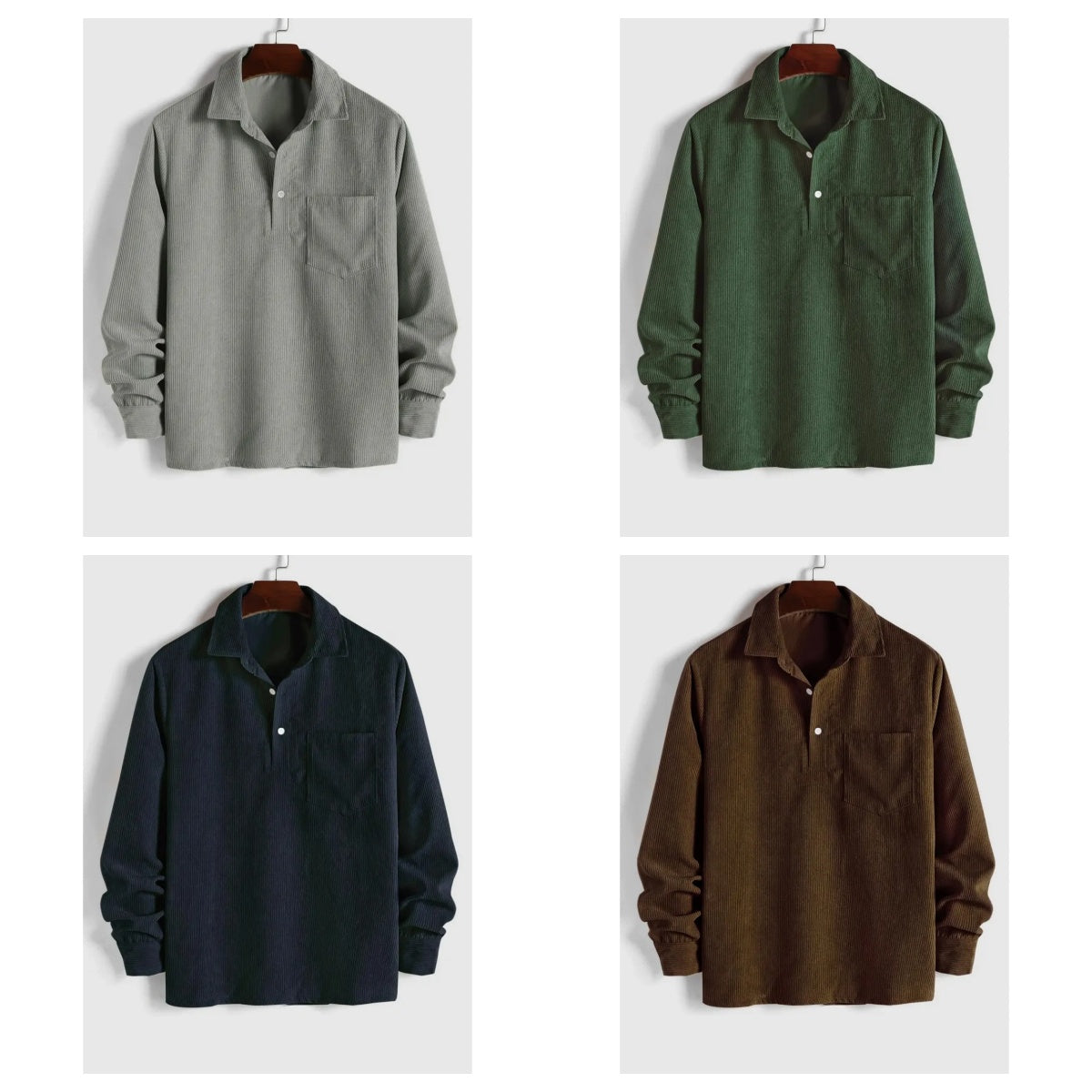 Men's Plain Pocket Half Button Corduroy Shirt