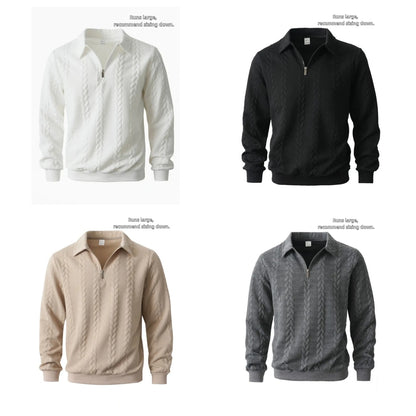 Men's Spring Outfits Knitted Polo Neck Long Sleeve Fitted Knitwear Sweatshirt