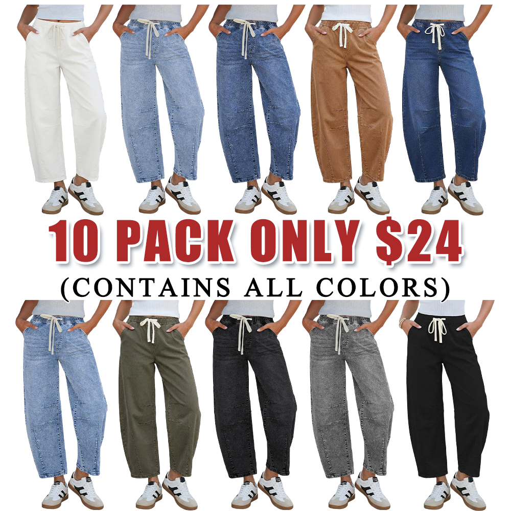 Barrel Jeans for Women High Waisted Cropped Wide Leg Stretch Denim Pants