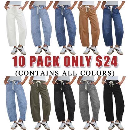 Barrel Jeans for Women High Waisted Cropped Wide Leg Stretch Denim Pants