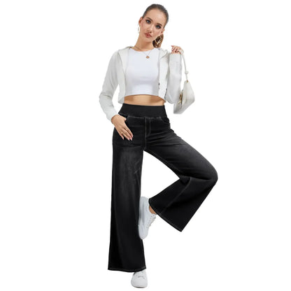 🔥Women's High-Waisted Washed Baggy Wide-Leg Stretchy Knit Jeans with Multiple Pockets – Comfortable Casual Denim