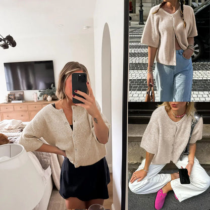 UANEO Women's Lightweight Knit Cardigan - Short Sleeve