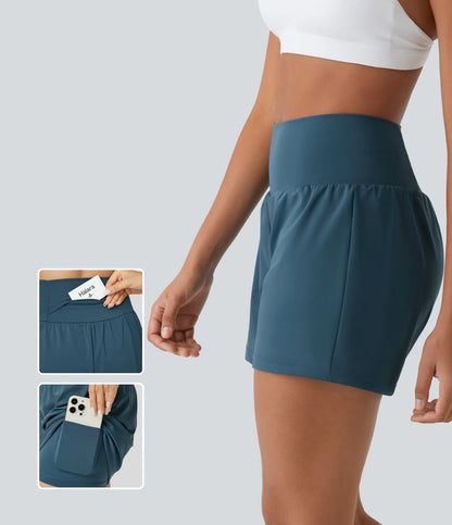 💝Last Day Promotion⚡12 piece ultra high waist back pocket and side hidden pocket 2 in 1 Yoga shorts