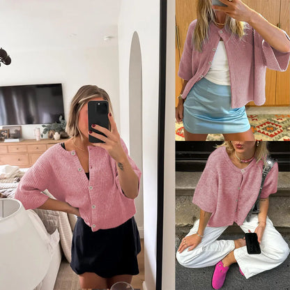 UANEO Women's Lightweight Knit Cardigan - Short Sleeve