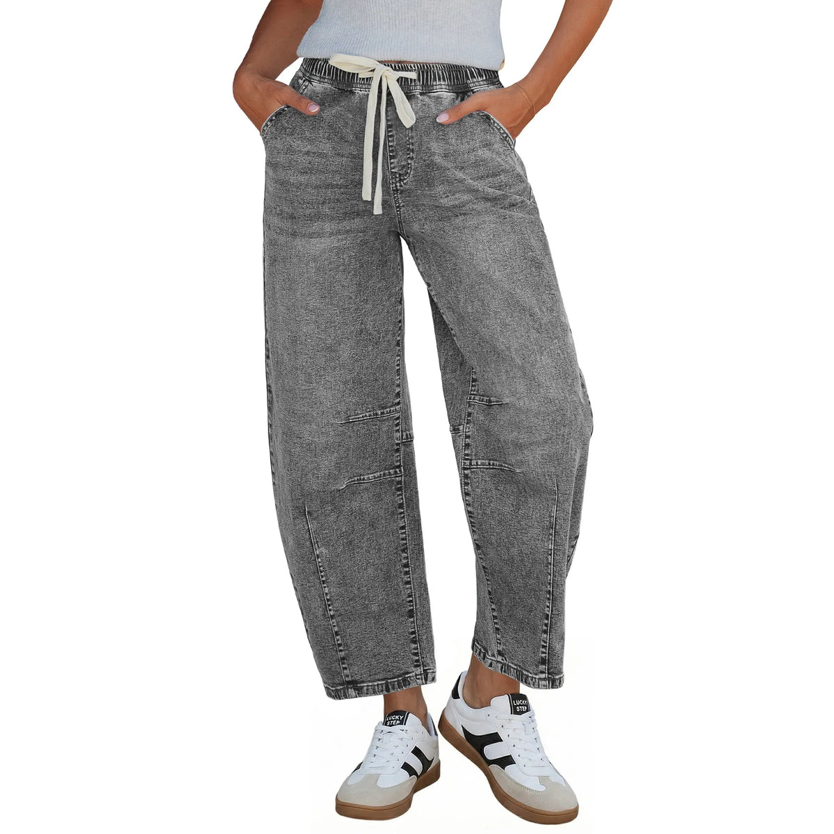Barrel Jeans for Women High Waisted Cropped Wide Leg Stretch Denim Pants