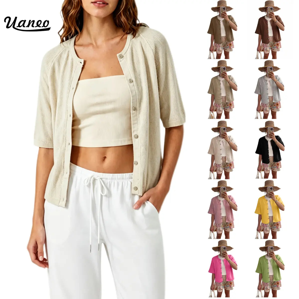 UANEO Women's Lightweight Knit Cardigan - Short Sleeve