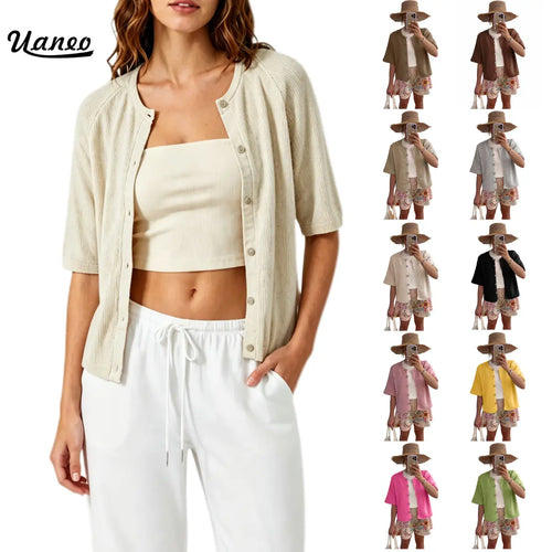 UANEO Women's Lightweight Knit Cardigan - Short Sleeve