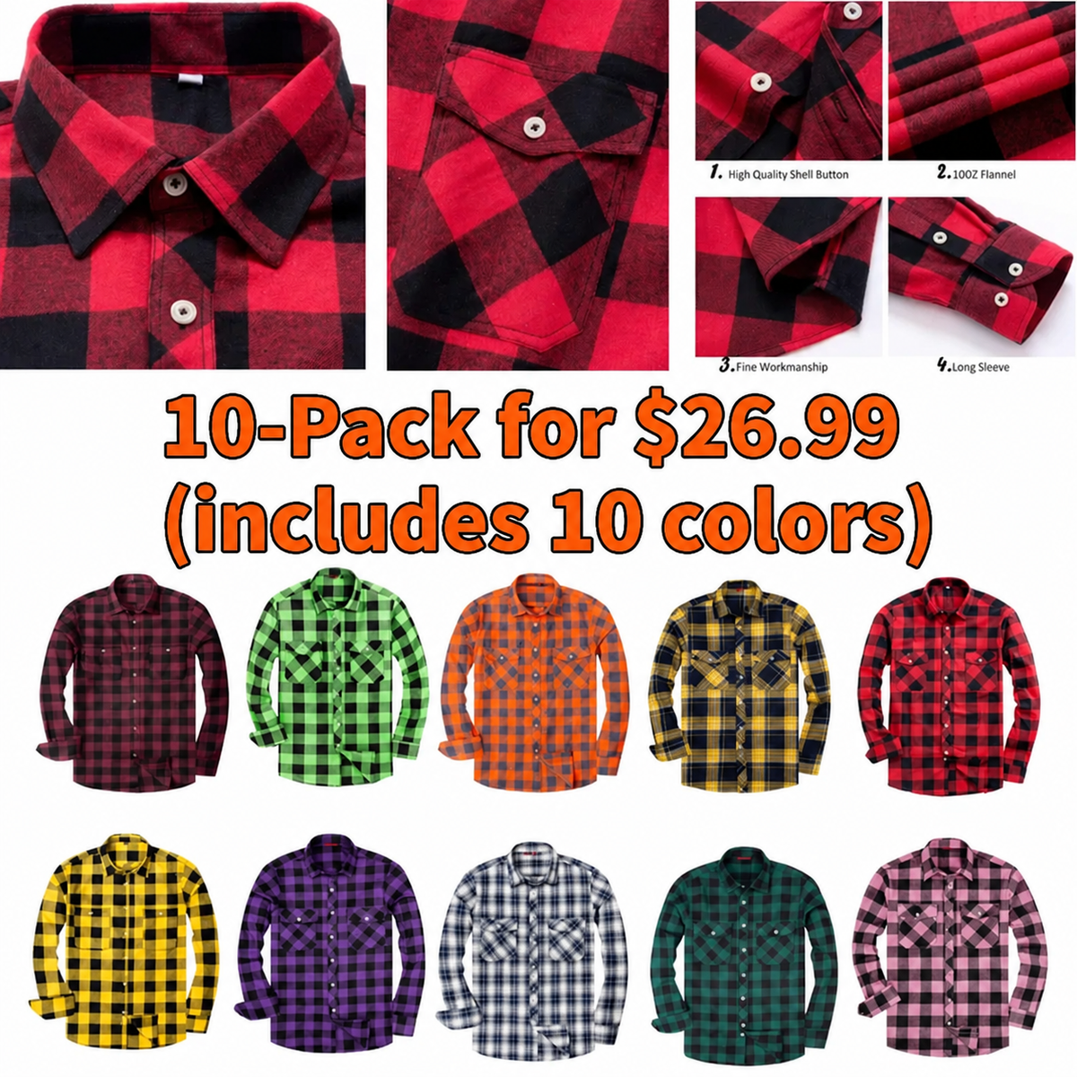 💫Clearance Sale🔥Men's Flannel Shirt Long Sleeve Button Down 100% Cotton