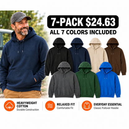 Men’s Pullover Hoodie – Solid Color Casual Sweatshirt with Kangaroo Pocket