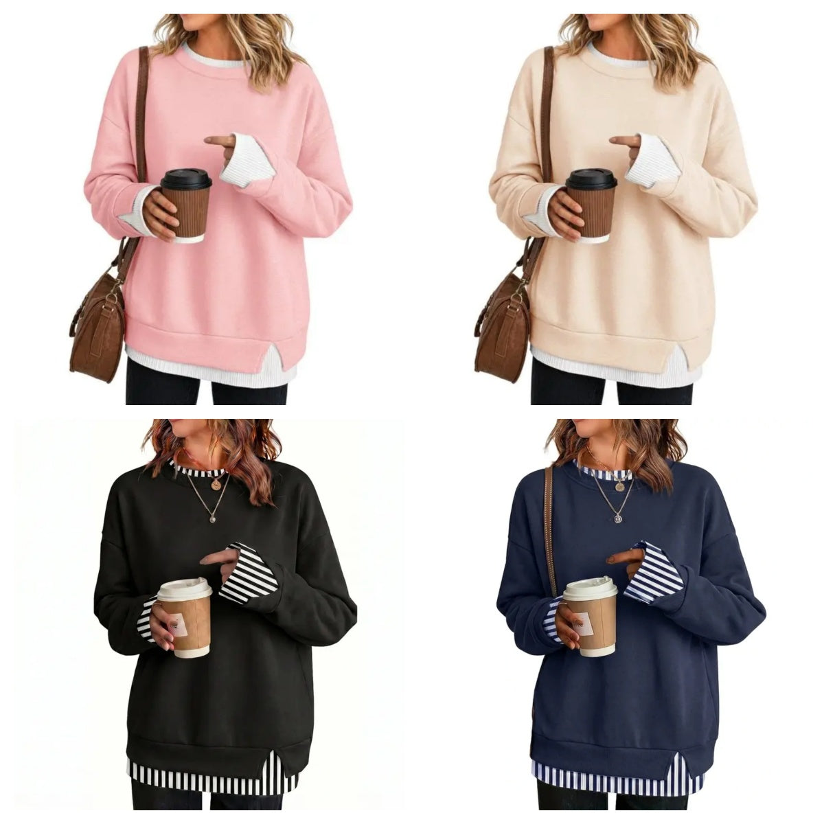 Women's Two-Piece Layered Crew Neck Sweatshirt