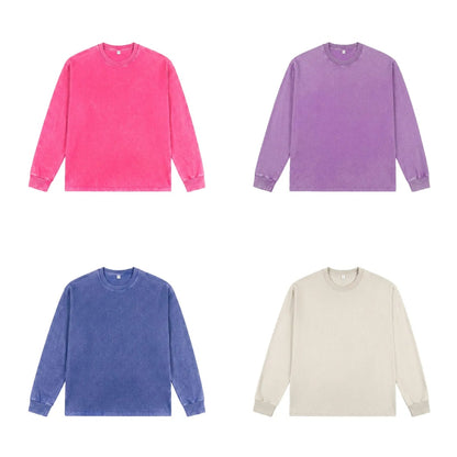 Unisex Vintage Washed Heavyweight Soft Breathable Cotton Long Sleeve T-Shirt