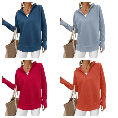Women's Long Sleeve Quarter Zip Pullover Sweater