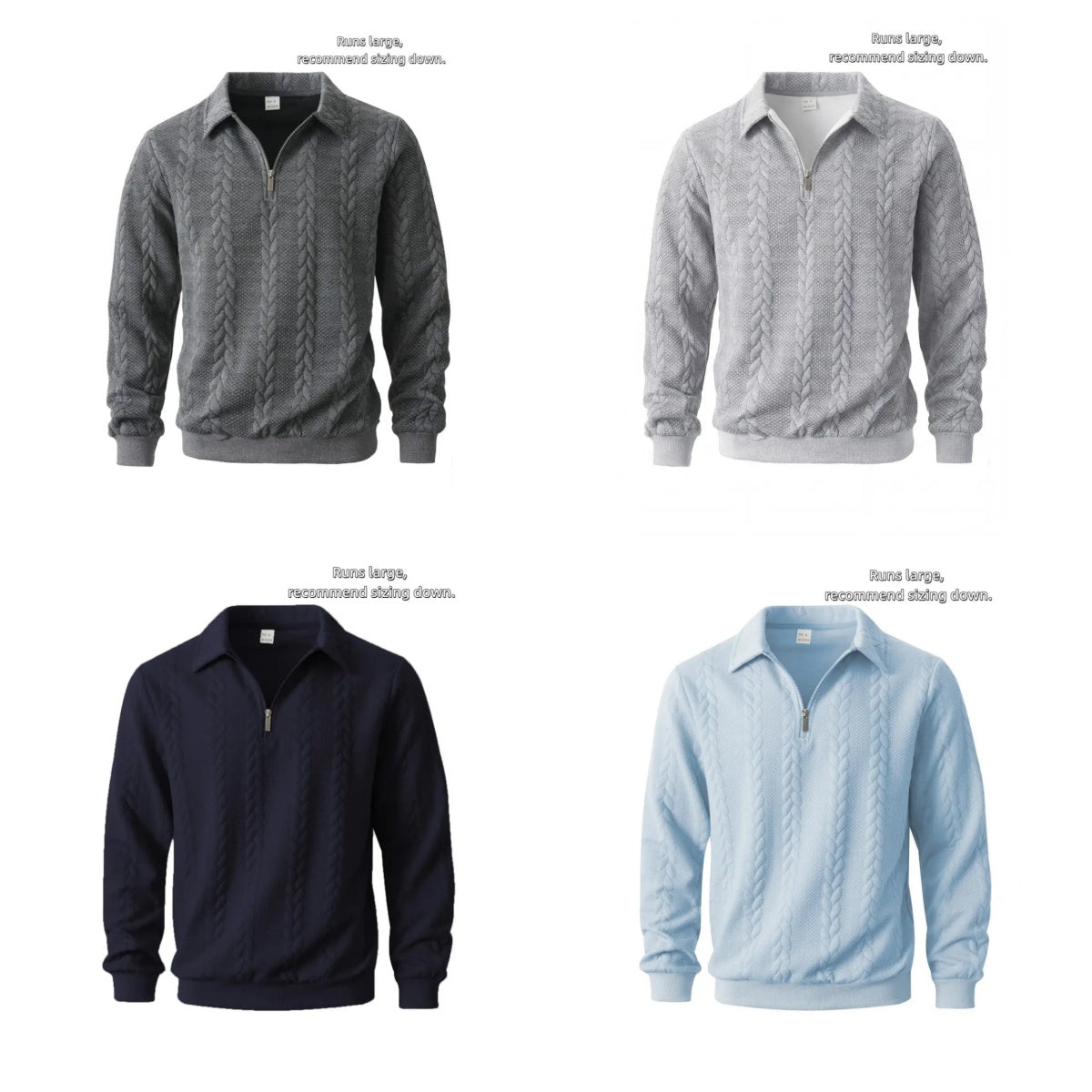 Men's Spring Outfits Knitted Polo Neck Long Sleeve Fitted Knitwear Sweatshirt