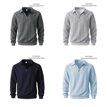 Men's Spring Outfits Knitted Polo Neck Long Sleeve Fitted Knitwear Sweatshirt