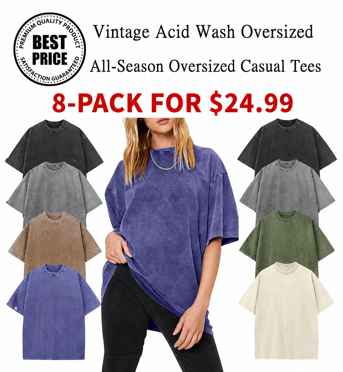 Women's Oversized Vintage Acid-Wash Cotton Tee