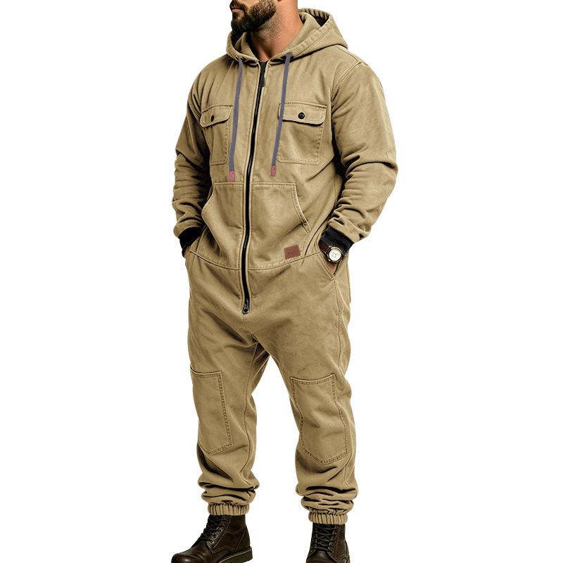 Men's Hooded Cargo Utility Jumpsuit