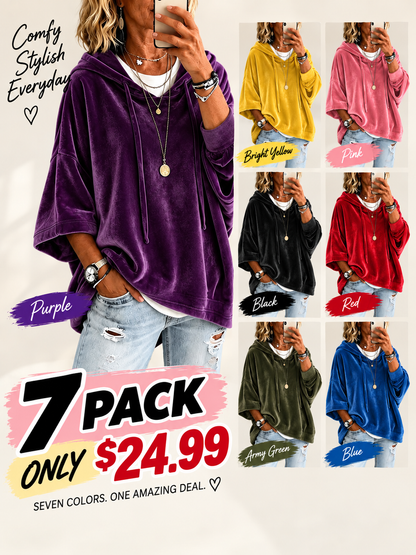 Women’s 3/4 Sleeves Minimalist Velour Hoodie Top
