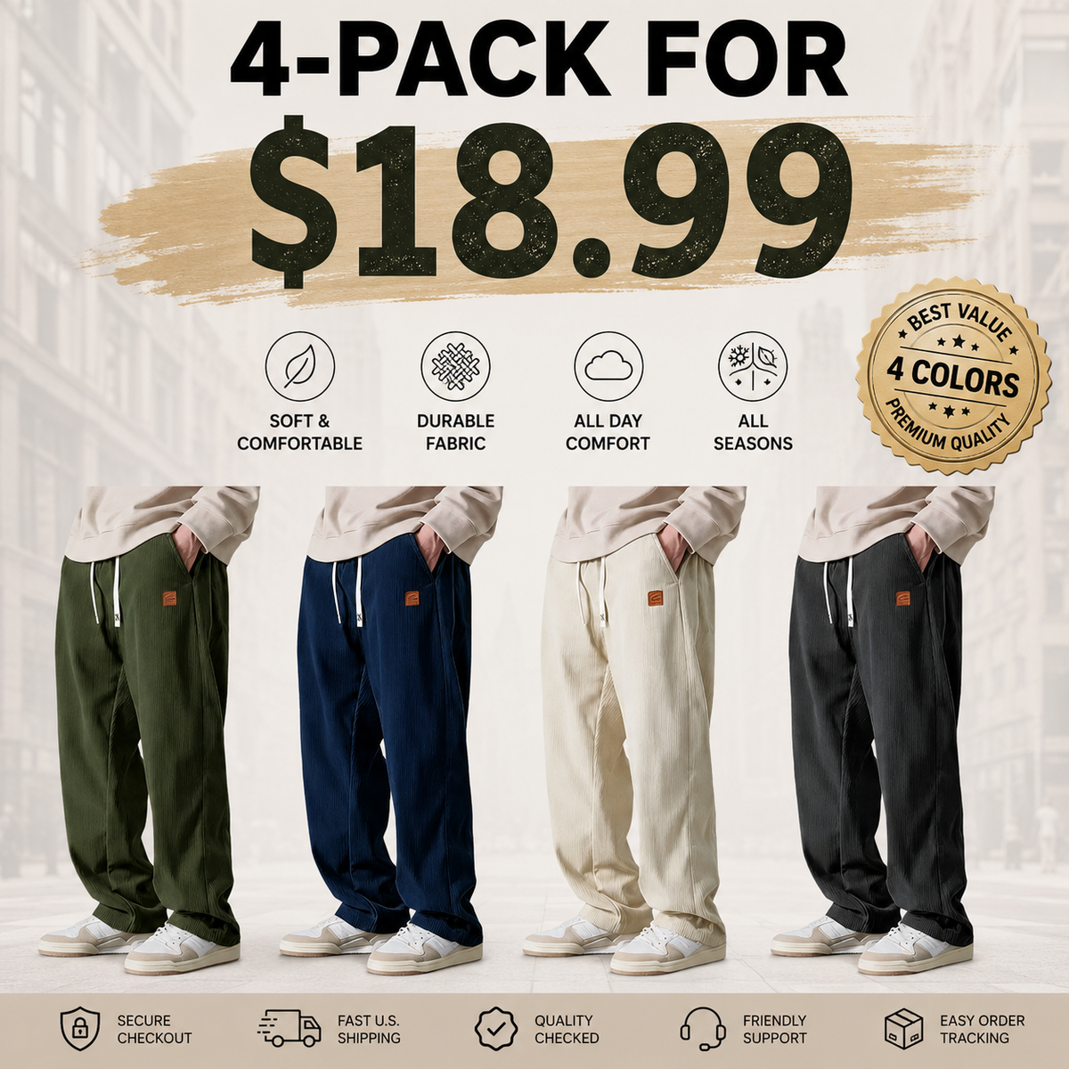 ⚡Men's Corduroy Straight-Leg Sweatpants Autumn New Arrival Loose Fit Wide-Leg Casual Pants⚡