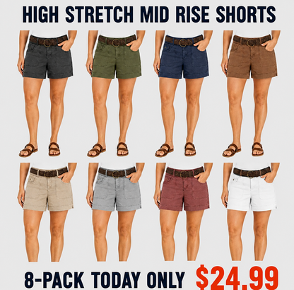 FINAL SALE⚡- 8 PACK Casual Summer Shorts – Split Side Flap Pocket Shorts Without Belt