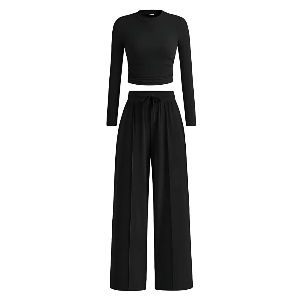 Women's Fall&Winter 2-Piece Set – Top & Wide-Leg Pants