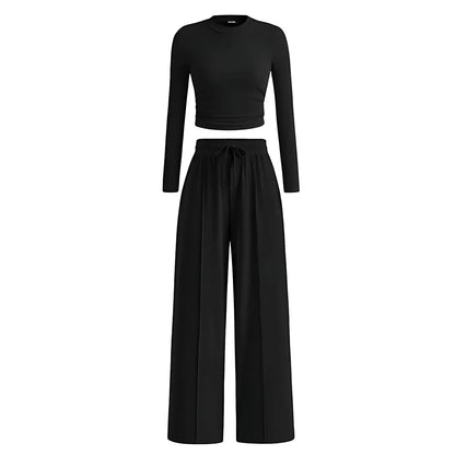 Women's Fall&Winter 2-Piece Set – Top & Wide-Leg Pants