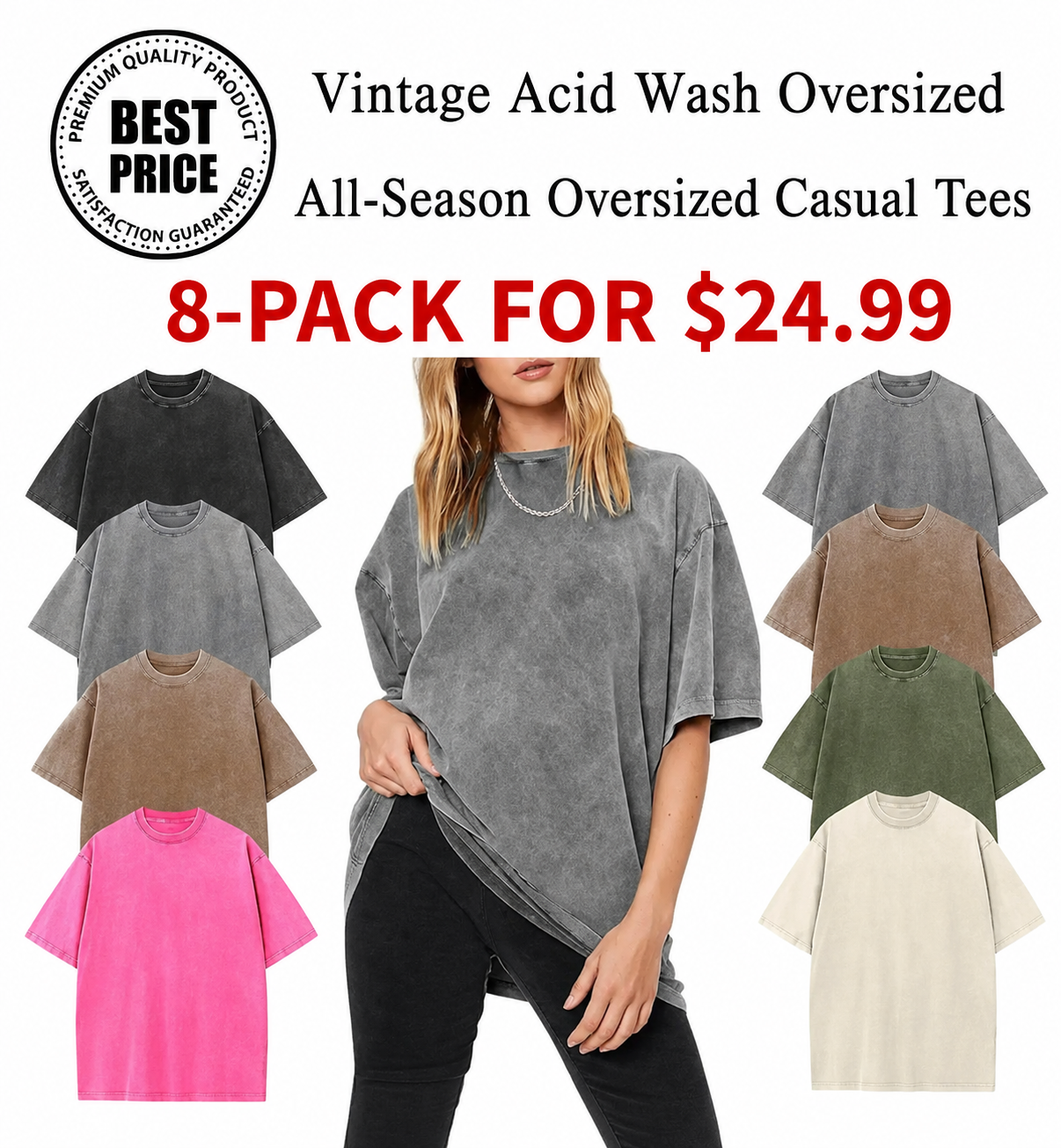 Women's Oversized Vintage Acid-Wash Cotton Tee