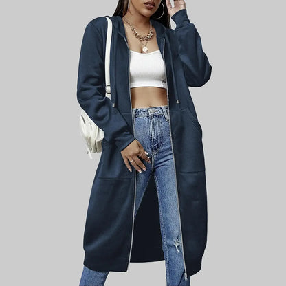 Women Zip Up Fleece Tunic Sweatshirt Long Hoodie