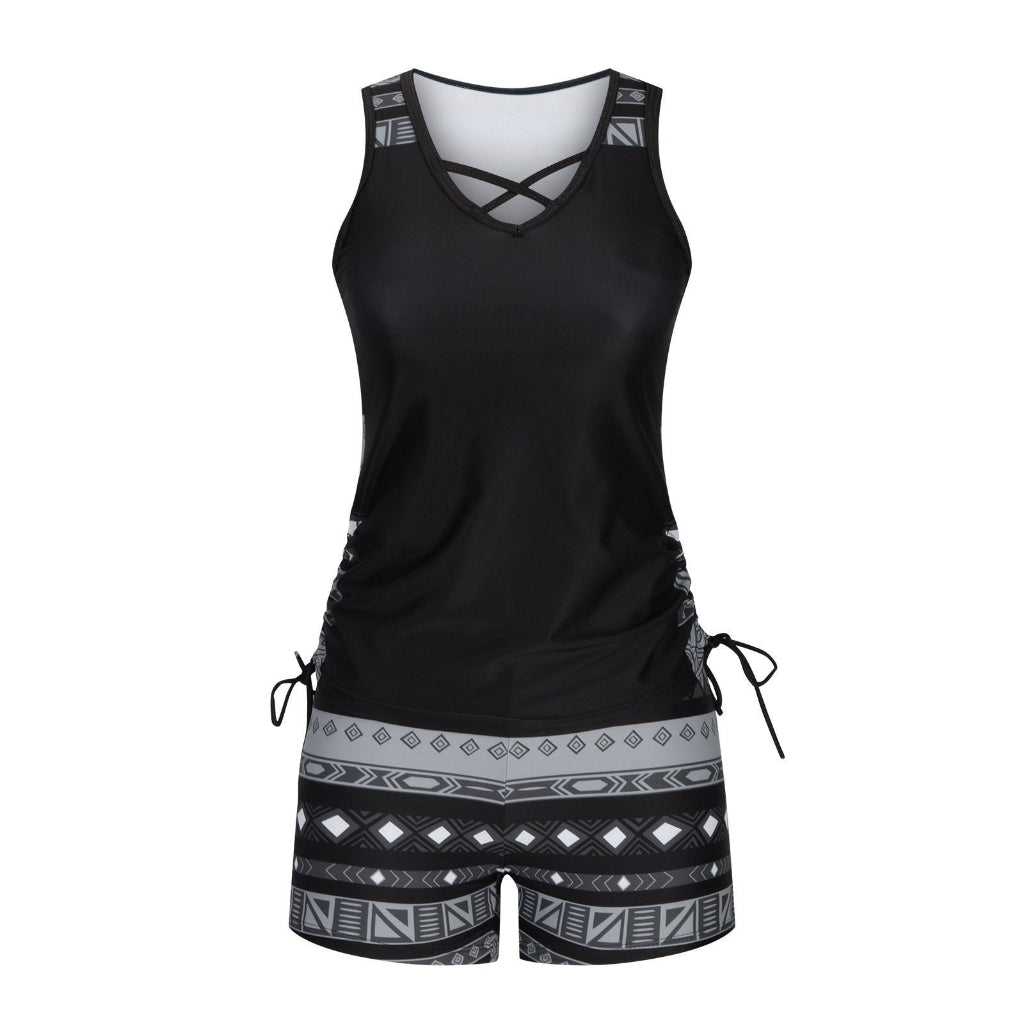 ⏰LAST DAY 90% OFF - Women's 2-Piece Tummy Control Tankini Set with Built-In Bra – Flattering Boho Swimwear with Shorts