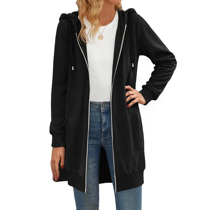 Women Zip Up Fleece Tunic Sweatshirt Long Hoodie