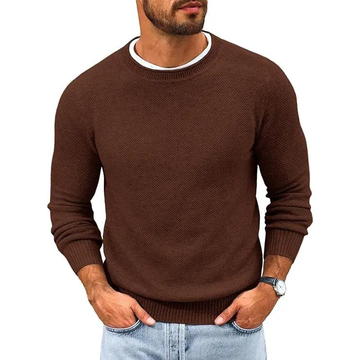 Mens Crewneck Sweater Casual Textured Knitted Thermal Pullover Sweaters