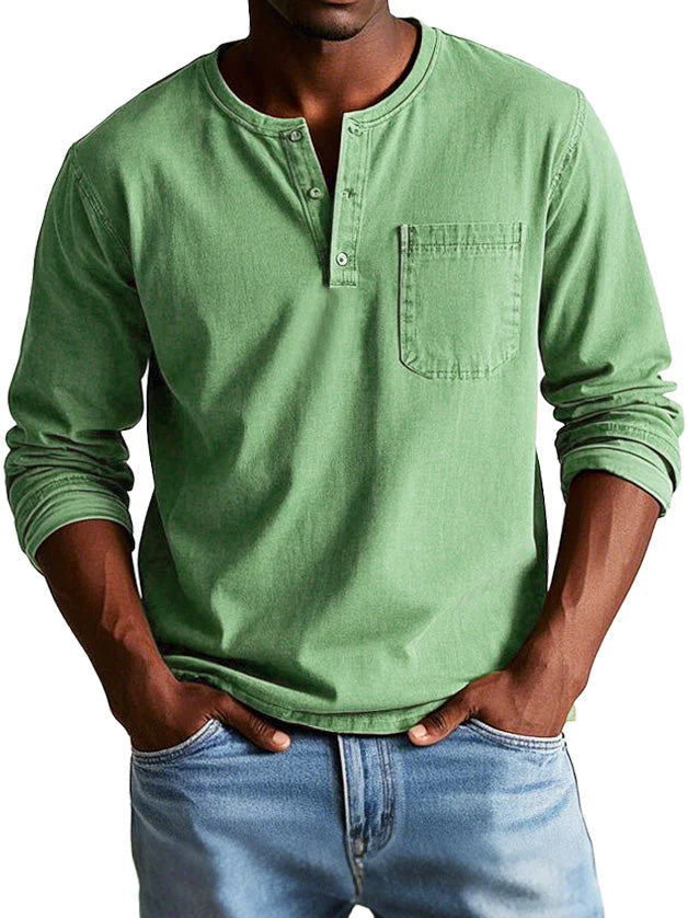 💫Clearance Sale🔥Men's Fashion Vintage Distressed Pocket Long Sleeve Henley Shirt