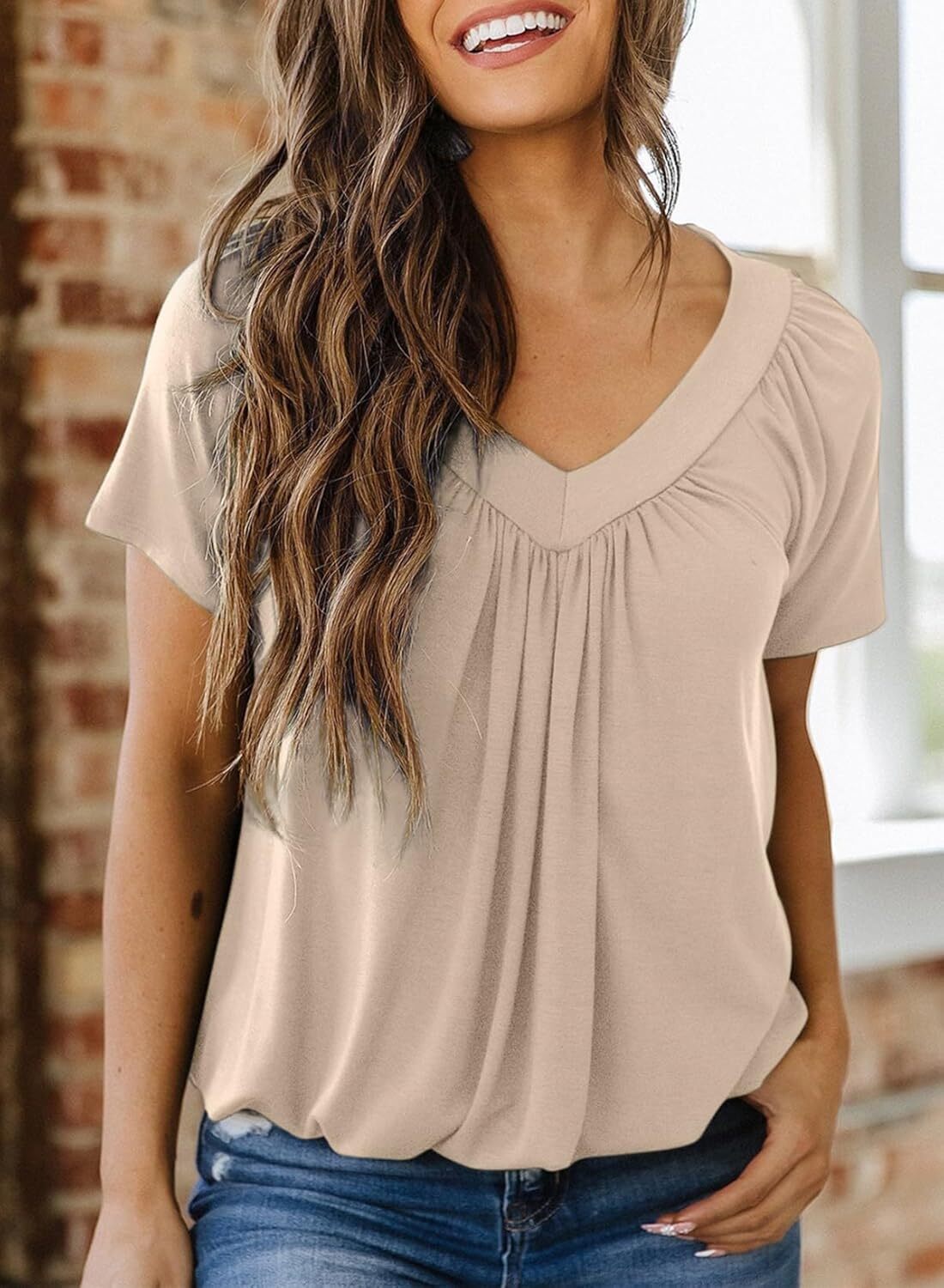 🔥Last day promotion🔥Women's Casual Summer T Shirts Short Sleeve V Neck Tops Tshirts