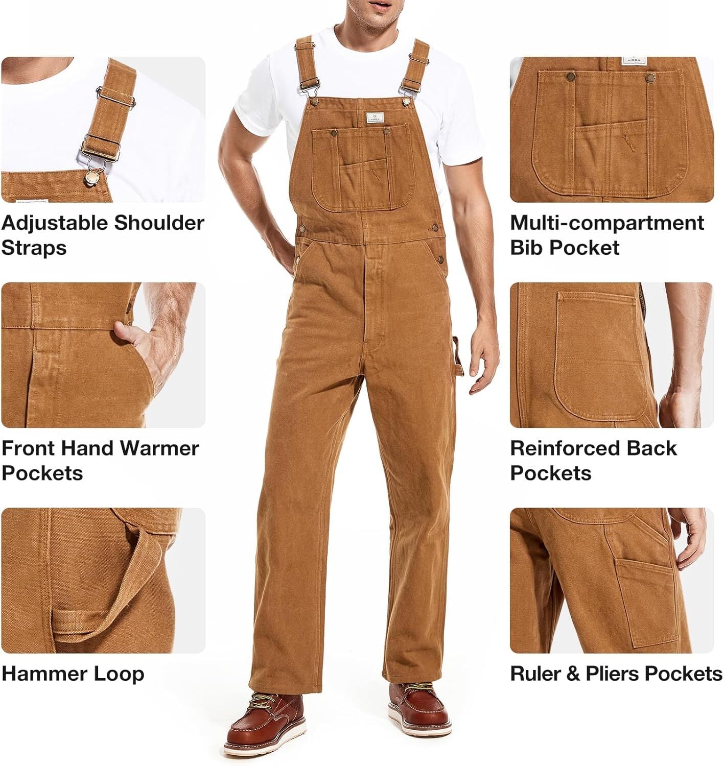 🔥Men's Denim Bib Overalls,  Workwear with Adjustable Straps and Convenient Tool Pockets
