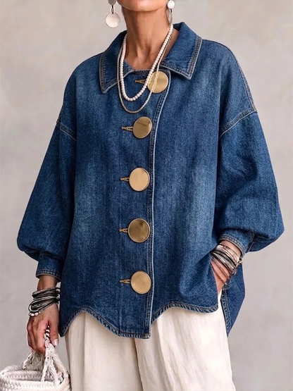 🤲LAST DAY SAVE 50% ⏰Collared Oversized Denim Jacket With Large Metal Buttons