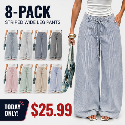 ⚡FINAL SALE⚡- Women's  Striped With Pockets Black Baggy Low Rise Wide Leg Pants