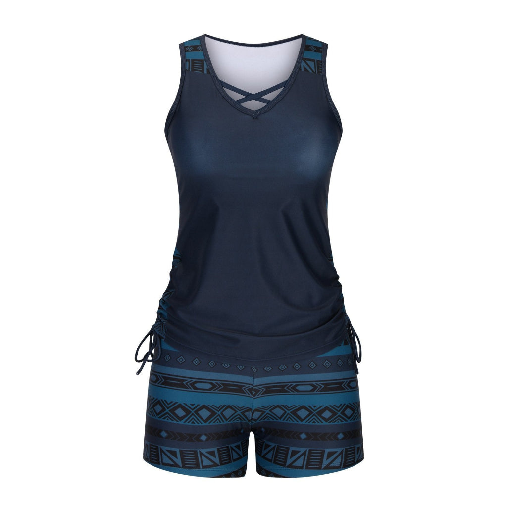 ⏰LAST DAY 90% OFF - Women's 2-Piece Tummy Control Tankini Set with Built-In Bra – Flattering Boho Swimwear with Shorts