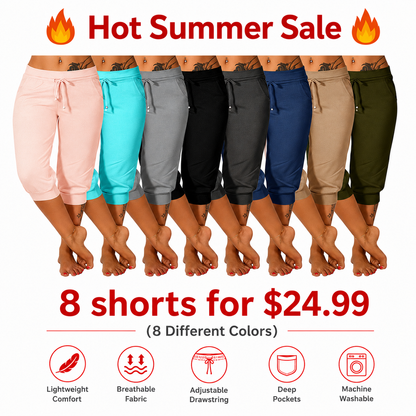 🔥Hot Summer Sale🔥Women’s Drawstring Capri Pants with Pockets for Casual Comfort Wear