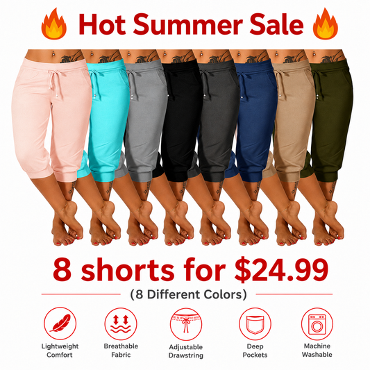 🔥Hot Summer Sale🔥Women’s Drawstring Capri Pants with Pockets for Casual Comfort Wear