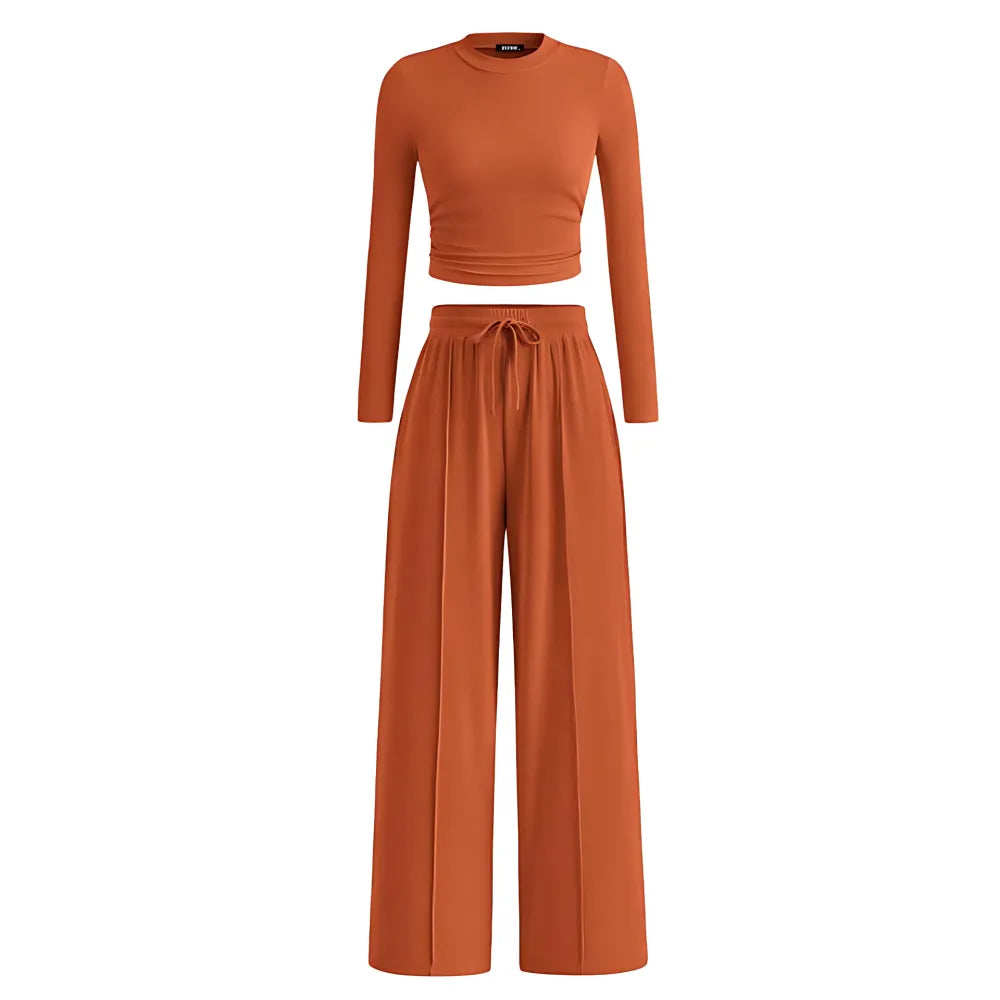 Women's Fall&Winter 2-Piece Set – Top & Wide-Leg Pants