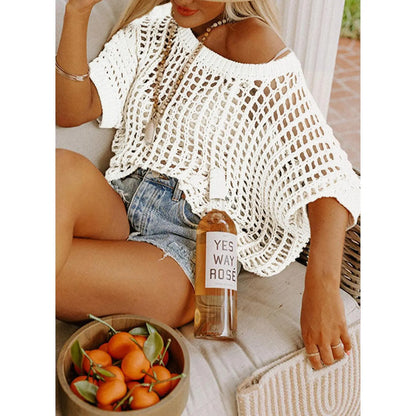 Dokotoo Women's Summer Crochet Hollow Out Sweater Top