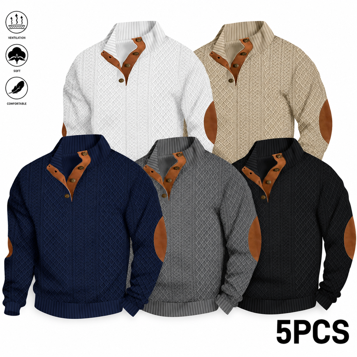 Men's Jacquard Stand Collar Henley Shirt