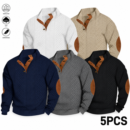 Men's Jacquard Stand Collar Henley Shirt